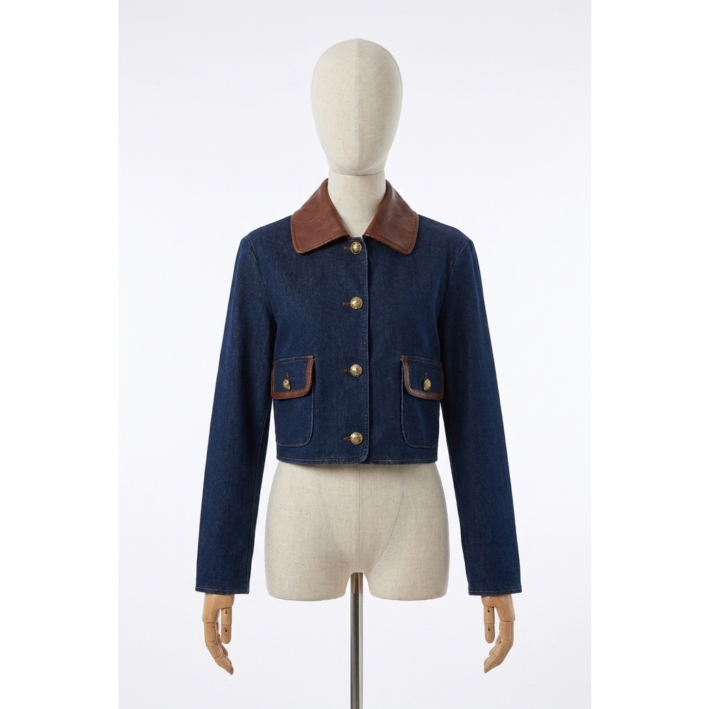 NEW DOLCE CABO vegan leather trim jacket in denim